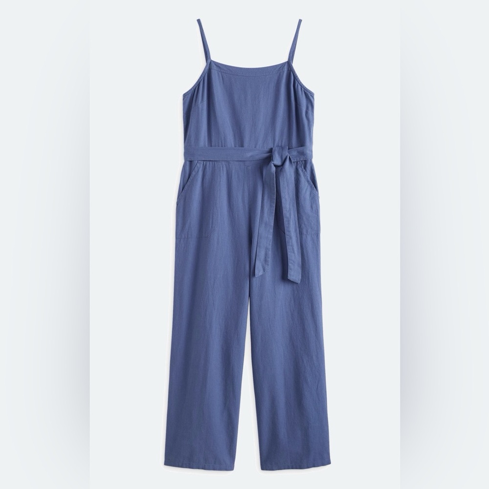 Market & Spruce Storm Blue Wide Leg Cropped Jumpsuit XL Petite with Pockets
